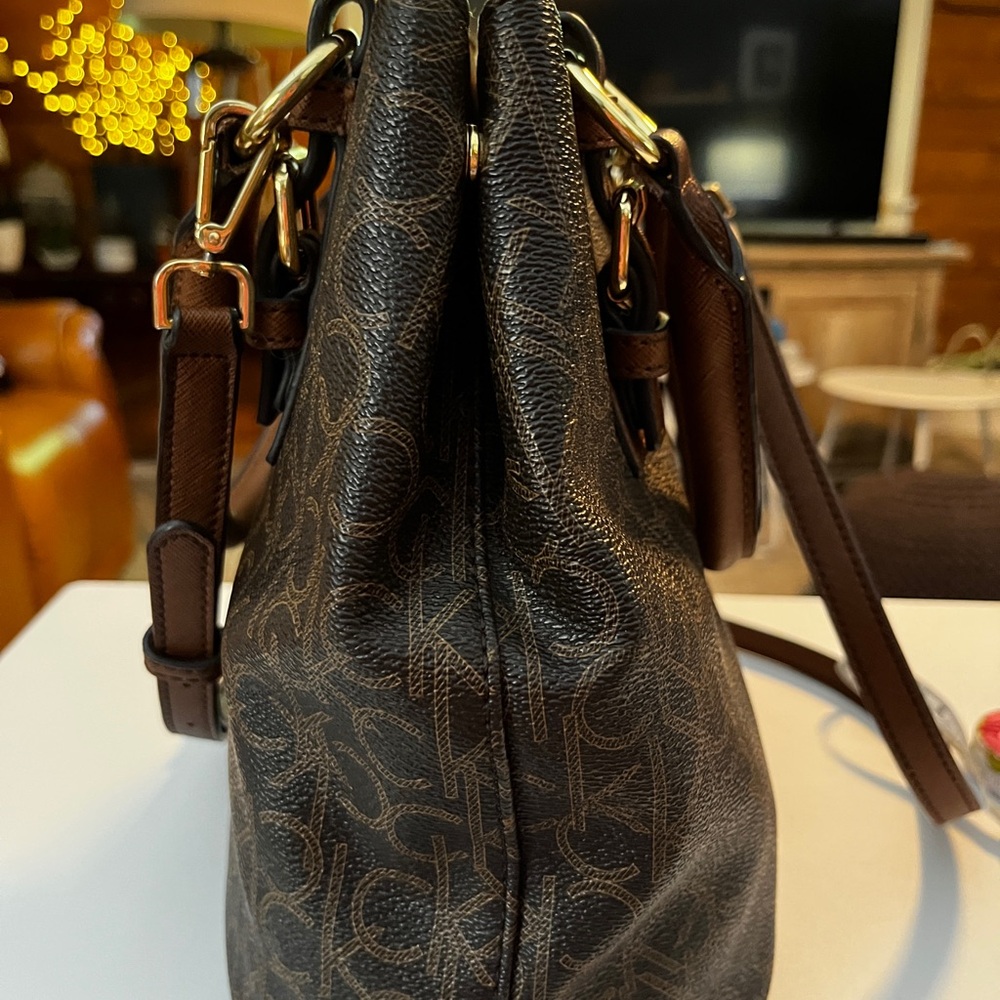 Calvin Klein Brown Monogram Tote with Gold Hardware 10” x 9” x 6”. - Picture 5 of 12
